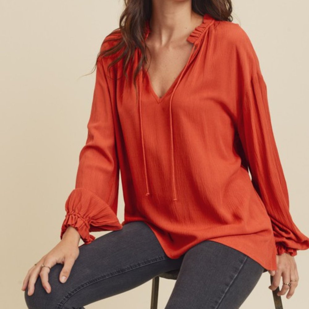 Last 1! NWT Boho Rust Burnt Orange Ruffle Collar Top